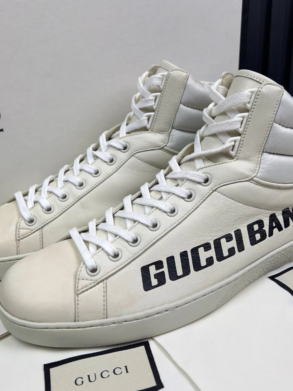 Gucci Ace Band Graphic Print Sneakers Calfskin White 10 G or 10.5 US or 44 EUR